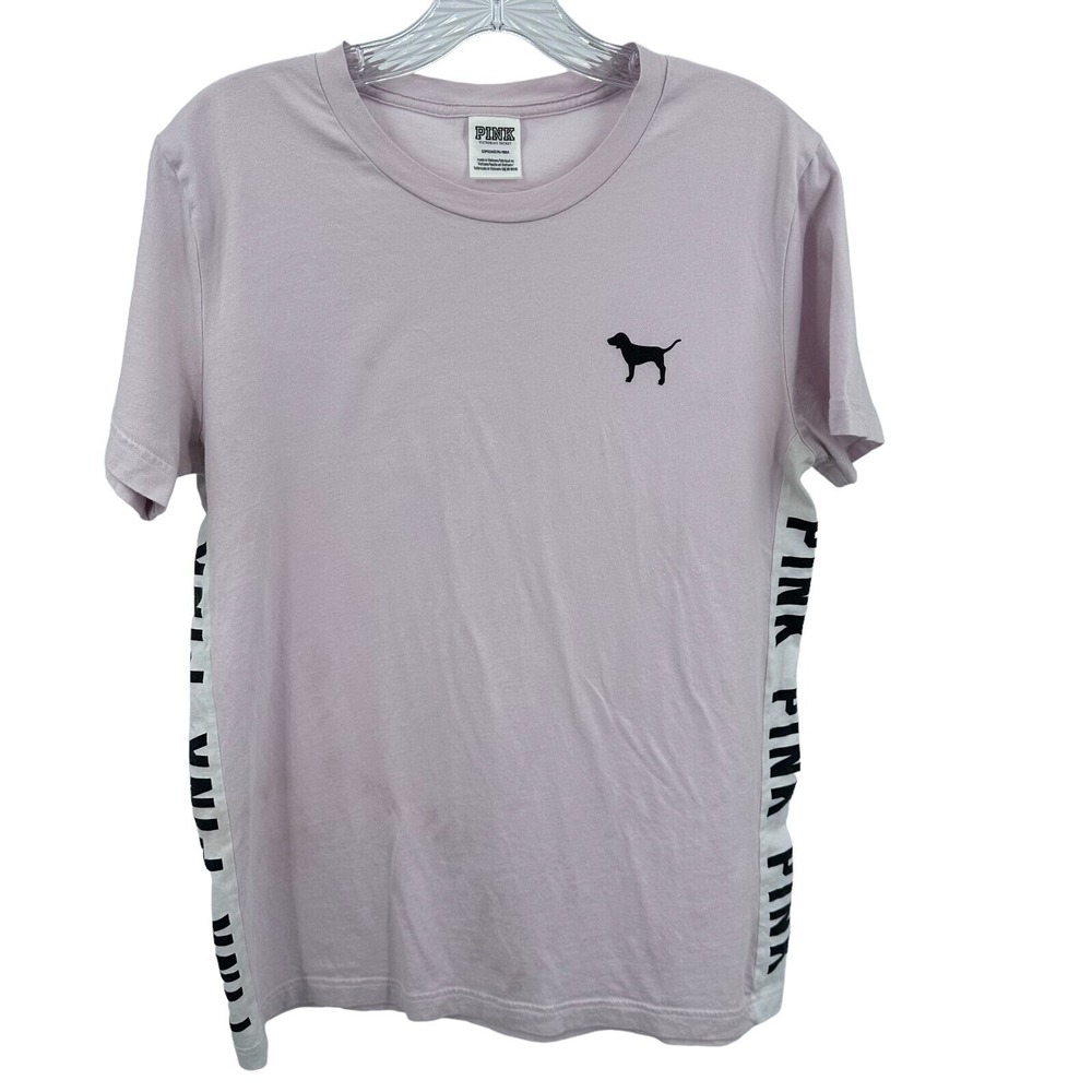 PINK Victoria's Secret Small Lavender Purple Logo Tape Side Short Sleeve T-Shirt